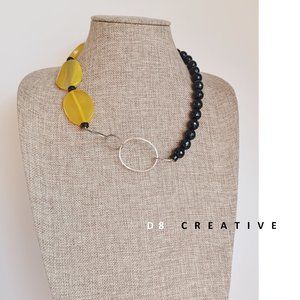 New natural Agate stone with black agate and Sterling Silver Necklace